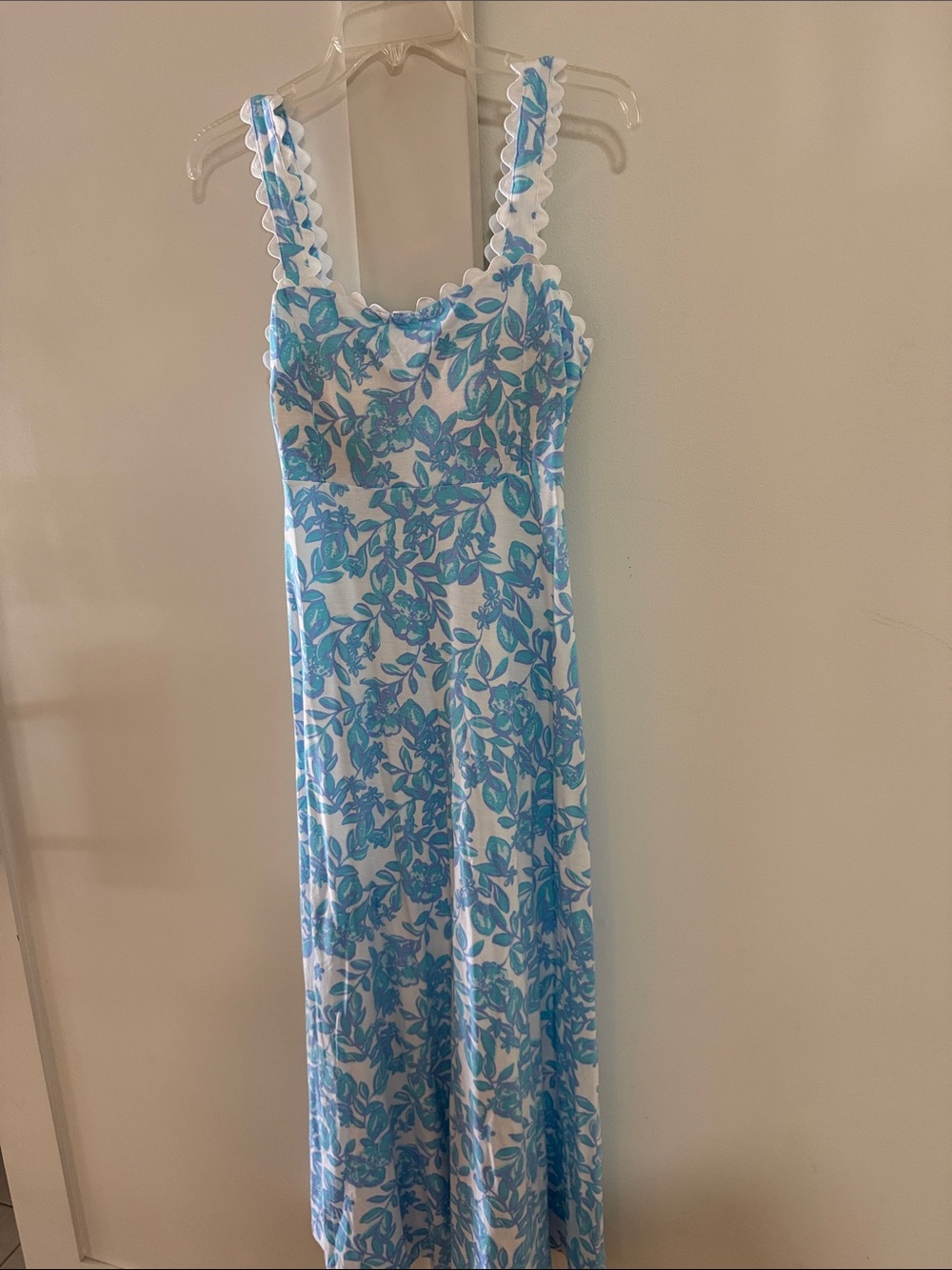 Lilly Pulitzer White Maxi Dress with Blue Floral Print